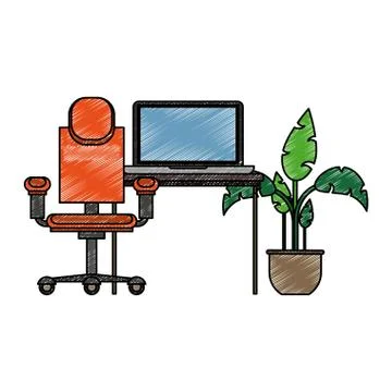 Office with computer scribble 스톡 일러스트