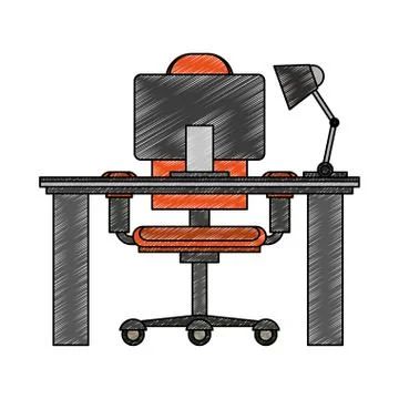 Office with computer scribble 스톡 일러스트