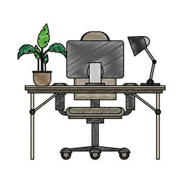 Office with computer scribble 스톡 일러스트