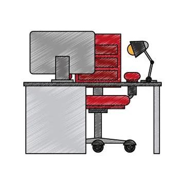 Office with computer scribble 스톡 일러스트