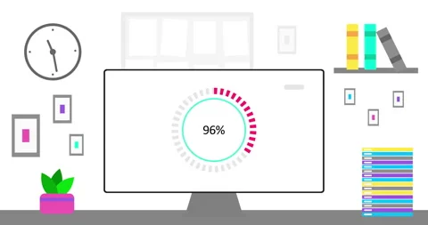 Office computer with simple modern round Infographics on screen. Modern Office Stock Footage 279113976