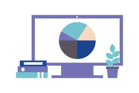 Office computer statistics chart pie binders and plant Stock Illustration