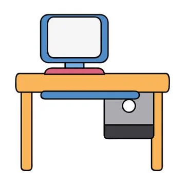 Office with computer technology and wood desk Stock Illustration
