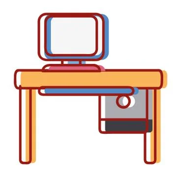 Office with computer technology and wood desk Stock Illustration