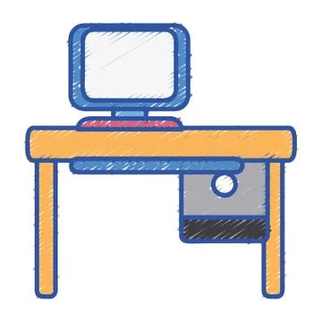 Office with computer technology and wood desk Stock Illustration