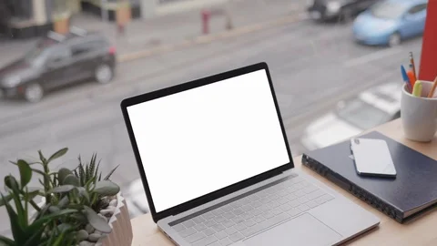 Office Computer Work, Window View Background, Tech Laptop Business Girl Video stock 99669086