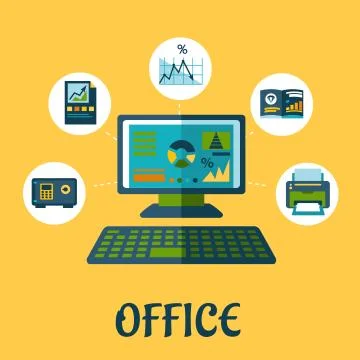 Office Concept - Computer with Other Technologies 库存插图