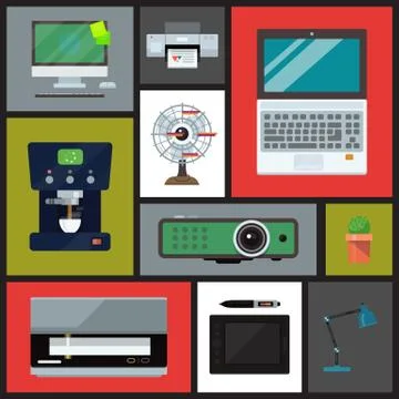 Office concept seamless pattern vector illustration. Gadgets and tools for 스톡 일러스트