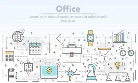Office concept vector illustration in flat linear style Stock Illustration