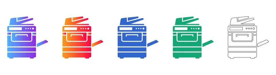 Office Copier Machine Icons in Gradient and Outline Styles Stock Illustration