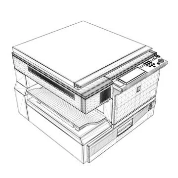 Office copier wireframe from black lines isolated on white background. Isom.. 스톡 일러스트