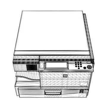 Office copier wireframe from black lines isolated on white background. Front Stock Illustration