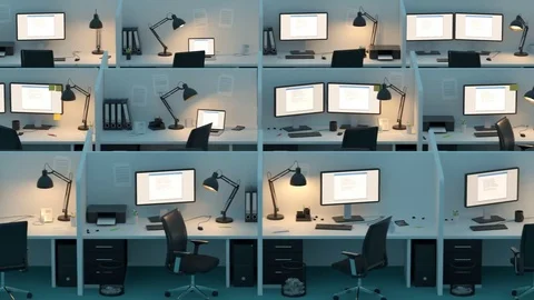 Office Cubicles By Night. Error Screen Stock-Footage 73712420