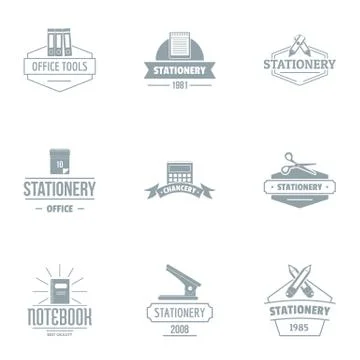 Office day logo set, simple style Stock Illustration