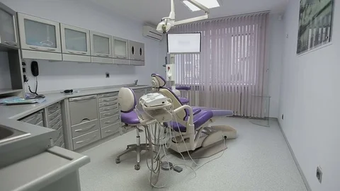 Office of the dentist being empty and ready for work, crane shot Stock Footage 71102397