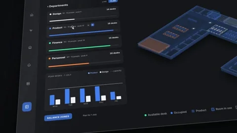 Office Department Dashboard Smart Building UI Corporate Floor Infographic Tech Stock Footage 346349239