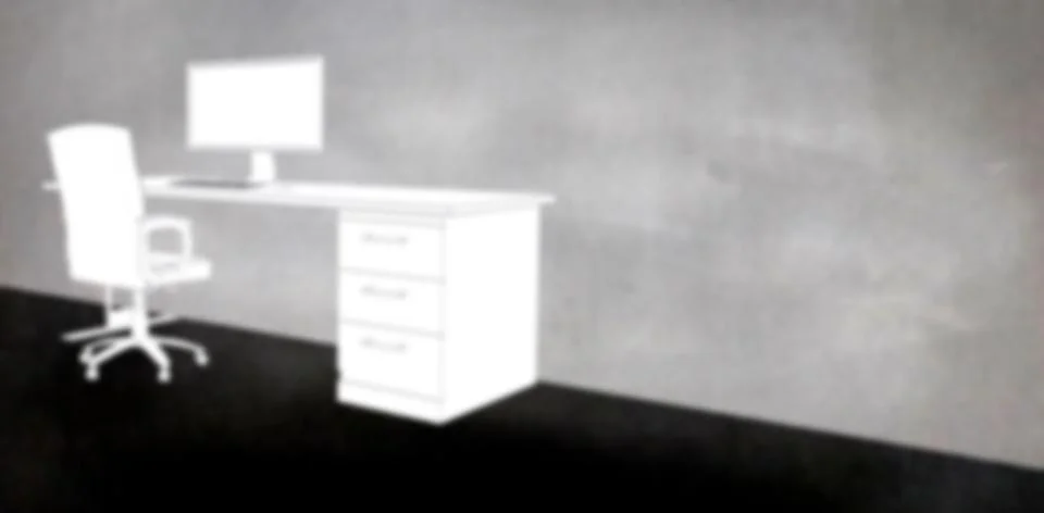 Office desk against computer generated workplace Stock Illustration