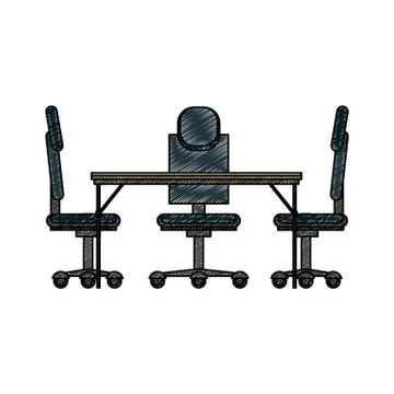 Office desk and chairs scribble Stock Illustration