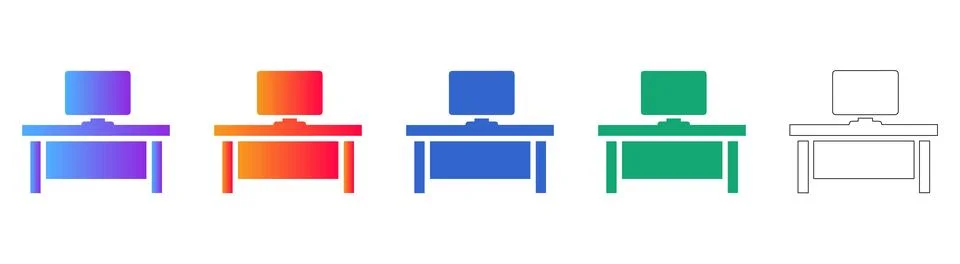 Office Desk and Computer Icon Set Stock Illustration