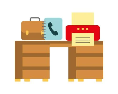 Office with desk and printer workplace Illustrazione stock