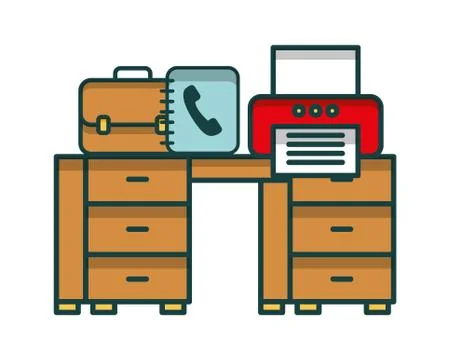 Office with desk and printer workplace Illustration