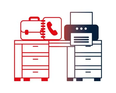 Office with desk and printer workplace Illustrazione stock