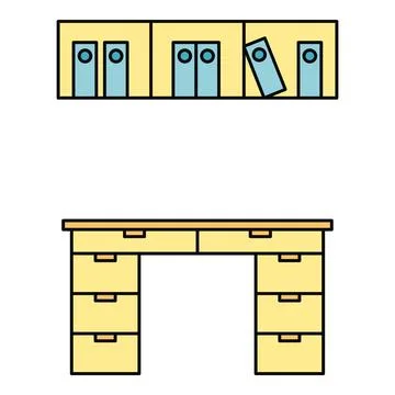 Office desk and shelf with binders icon Stock Illustration
