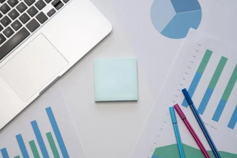 Office Desk. Blank adhesive notes. Top view Stock Photos