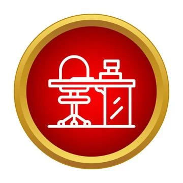 Office desk with chair and computer setup icon 스톡 일러스트