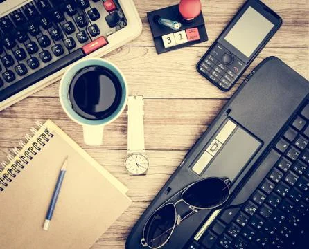 Office desk with coffee background Stock Photos