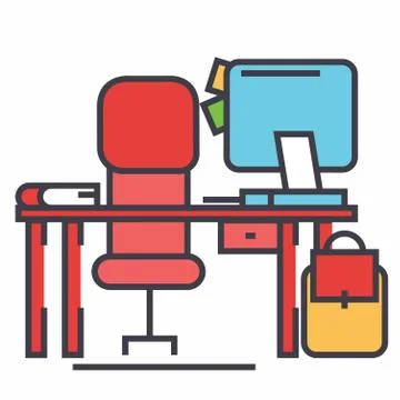 Office desk with computer and chair concept. 스톡 일러스트