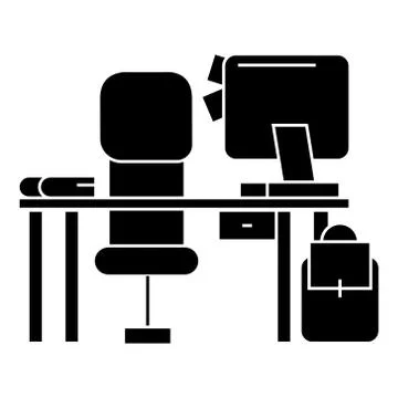 Office desk with computer and chair  icon, vector illustration, sign on isolate Stock Illustration