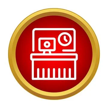 Office desk with computer and clock icon Stock Illustration