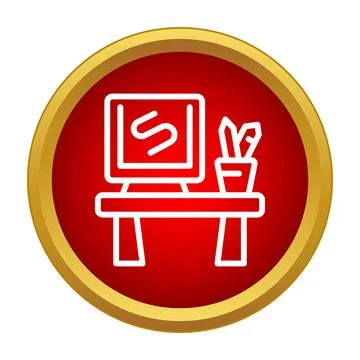 Office desk with computer and pencil holder icon Stock-Illustration