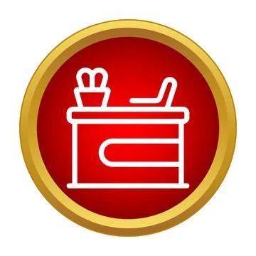 Office desk with computer and plant icon Stock Illustration
