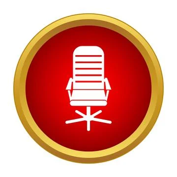 Office desk computer chair icon in gold framed circle Stock Illustration