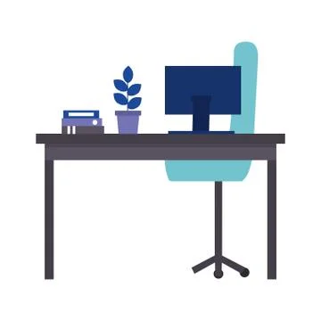 Office desk computer folder chair plant Illustrazione stock