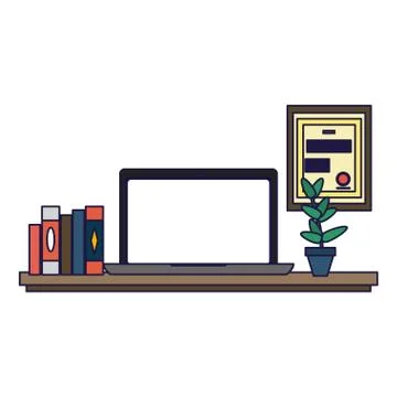 Office desk with computer Stock Illustration
