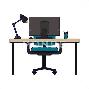 Office desk with computer Ilustraciones de archivo