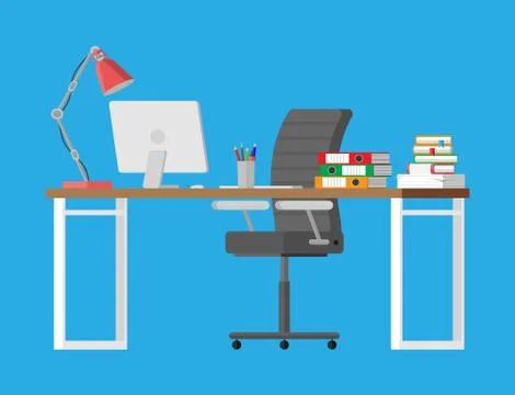 Office desk with computer Stock Illustration