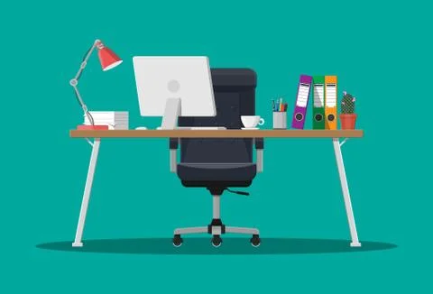 Office desk with computer Stock Illustration