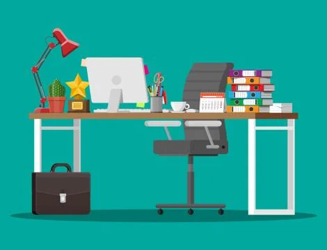 Office desk with computer Stock Illustration