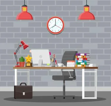 Office desk with computer Stock Illustration