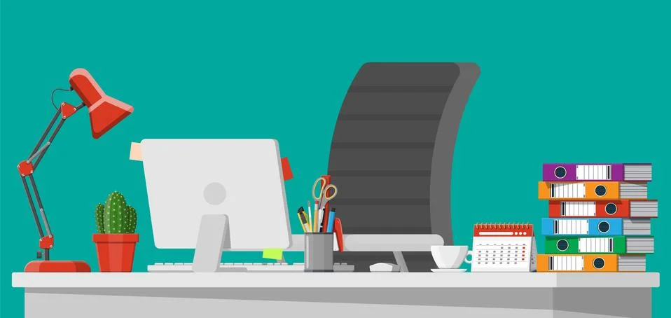 Office desk with computer Stock Illustration