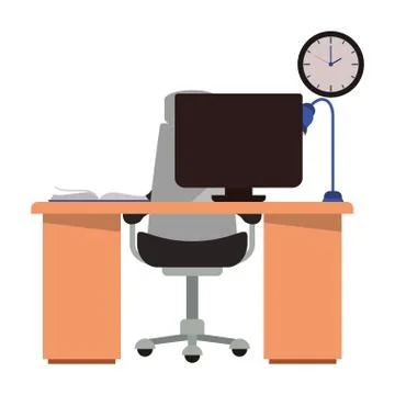 Office desk with computer isolated icon Illustrazione stock