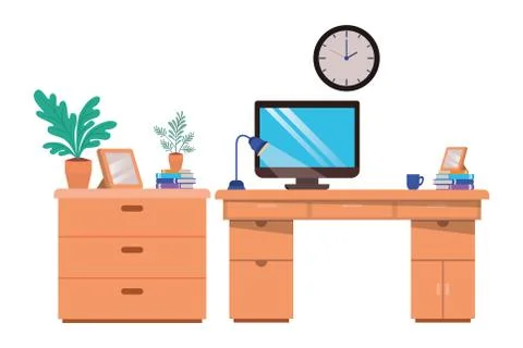 Office desk with computer isolated icon 스톡 일러스트