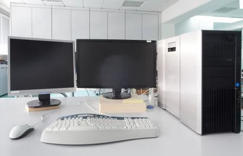 Office desk with computer Stock Photos