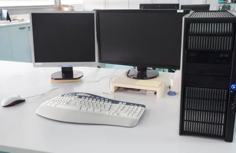 Office desk with computer Stock Photos