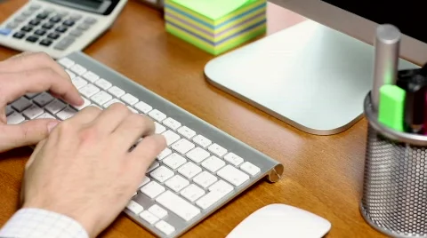 Office desk: computer typing and calculating 스톡 동영상 837673
