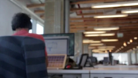 Office desk computer work bokeh Stock Footage 98676772